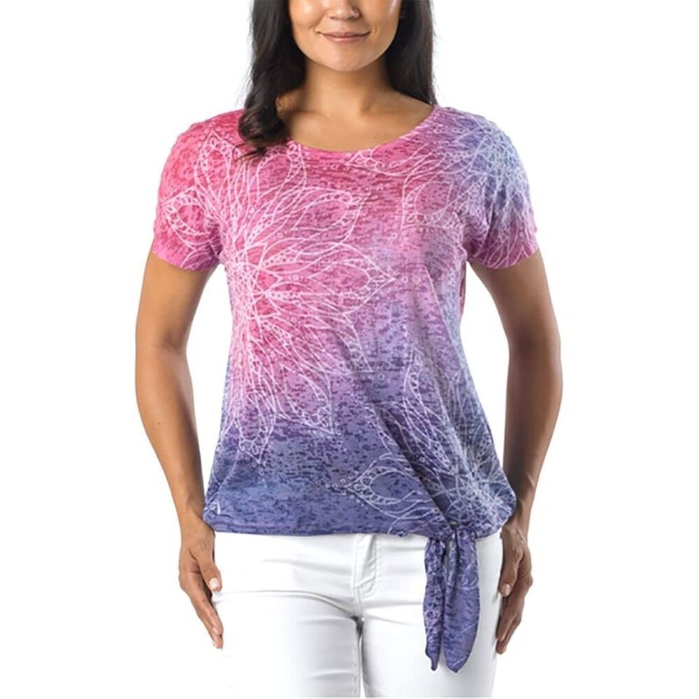 Prana Womens Flora Short Sleeve Top Sz XS  Short Sleeve Burnout Pink Purple